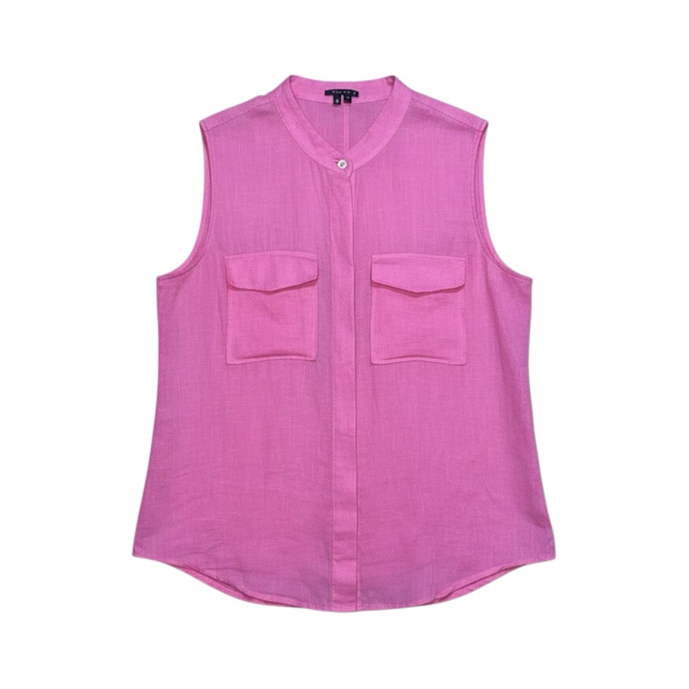 Theory Linen Blouse Women’s Size Medium Pink Sleeveless Button-Down